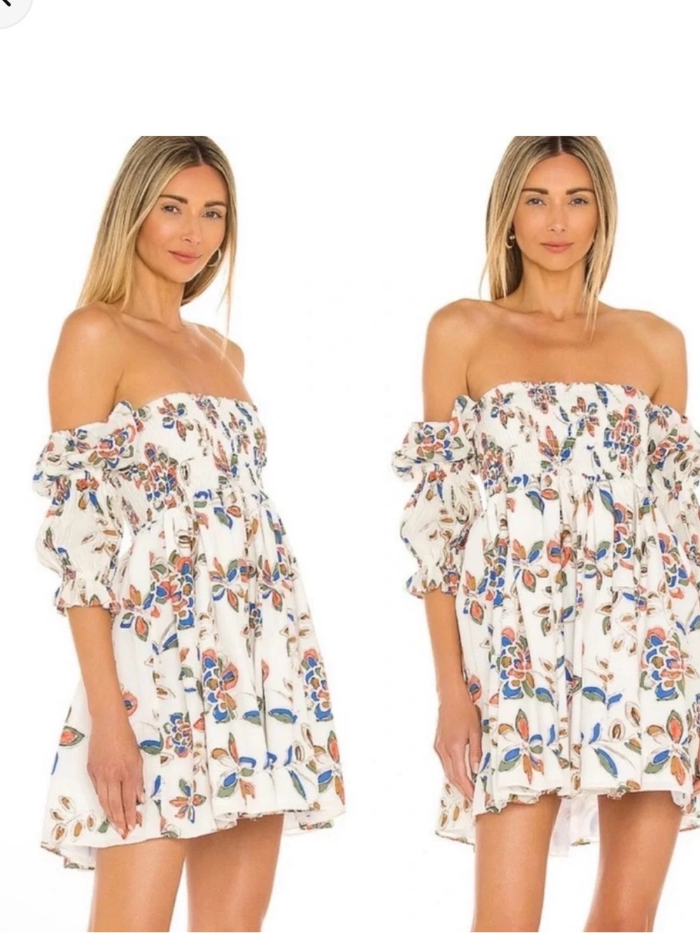 Off-Shoulder Misa LA White Floral Mini Dress
